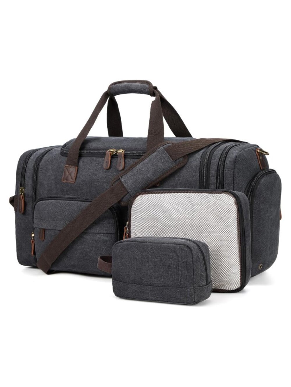 Mens Canvas Duffle Bag 60L Expandable Weekender Travel Carry On Set